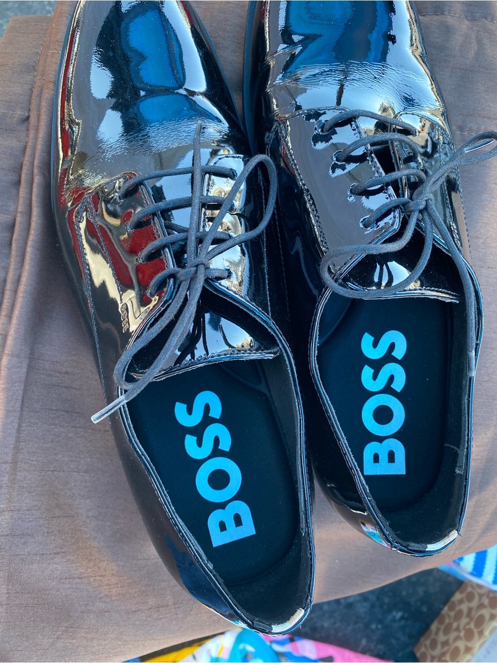 Boss Black Patent Leather Lace-Up Oxfords